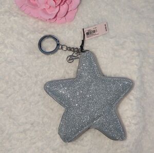 Victoria's Secret Glittering Silver Star Mini Bag Charm Zip Pouch Bling New NWT